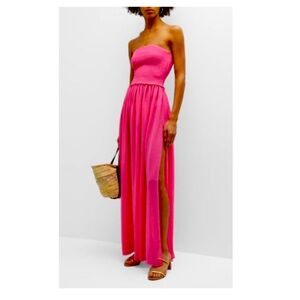 Ramy Brook Calista Strapless Maxi Dress in Bright Pink.